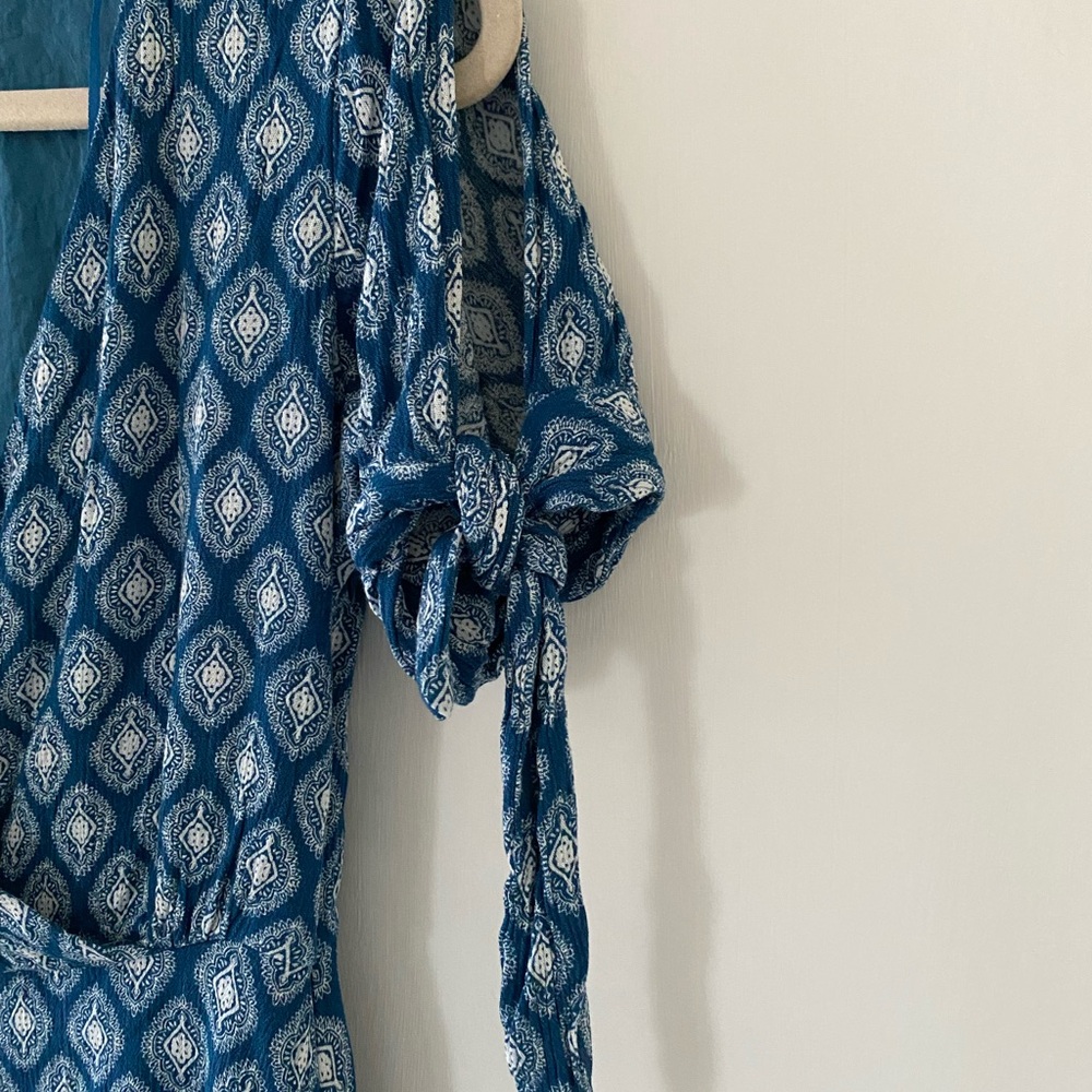 Blue & white wrap sundress coastal grandma cowgirl small - Picture 4 of 5